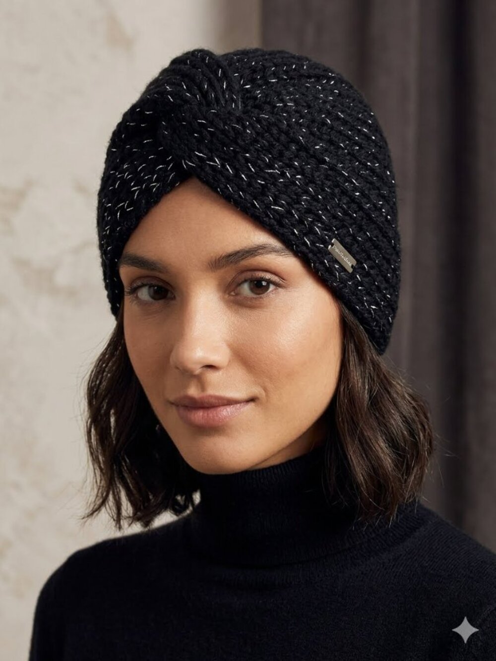 NWT Jessica Simpson Knit Turban Beanie Hat Black OS